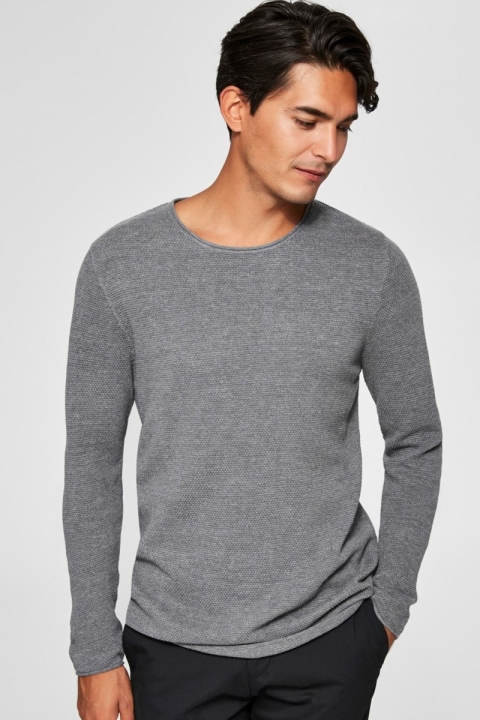 Selected Rocky Crew Neck Dzianina Medium Grey Melange