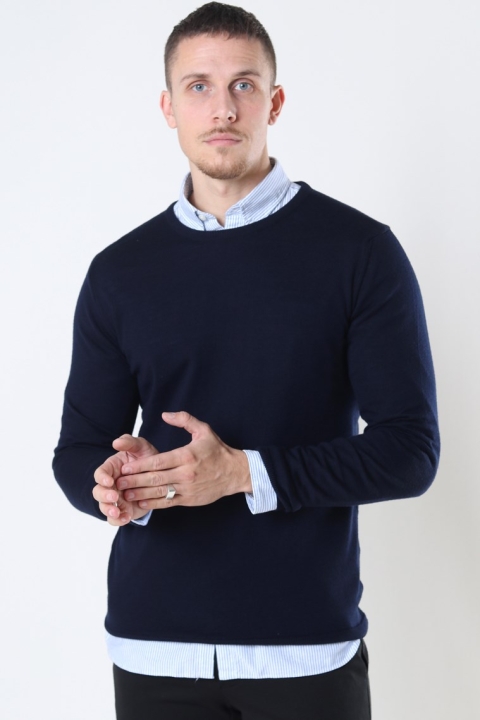 Clean Cut Copenhagen Merino Wool Crew Dzianina Navy