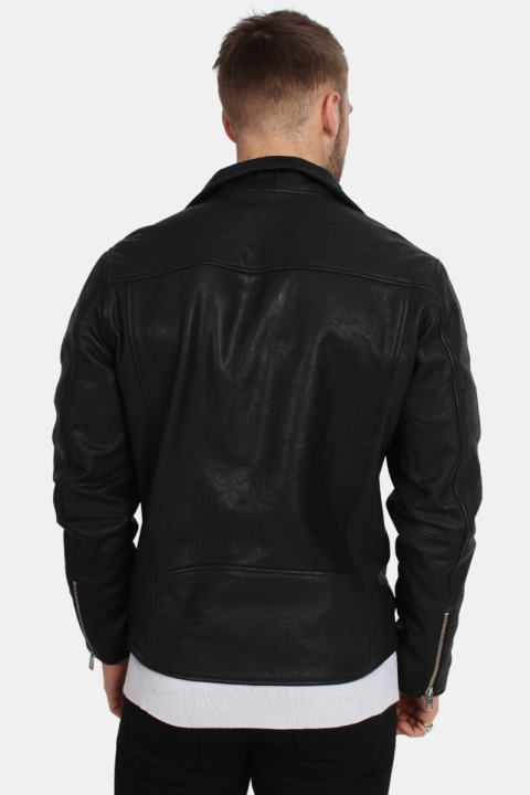 Selected Scott Læder Biker Kurtki Camp Black