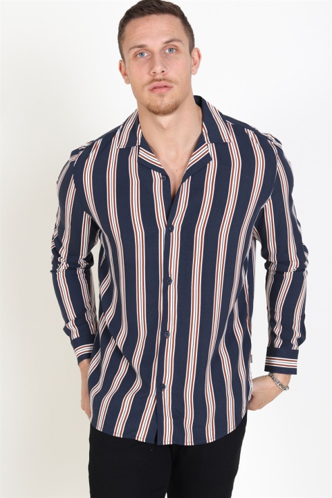 Solid Harris LS Cuba Stripe Koszule Inginia Blue