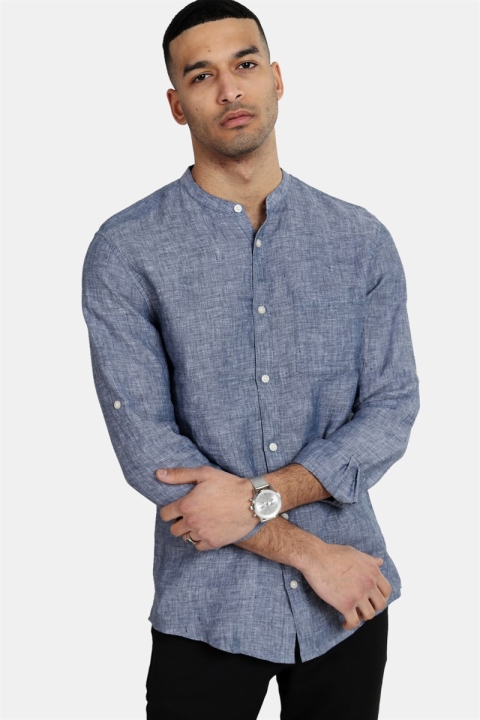 Only & Sons Luke LS Linen Mandarine Koszule Dress Blues