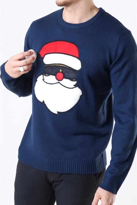 Only & Sons Xmas 7 Funny Front Badge Dzianina Dress Blues