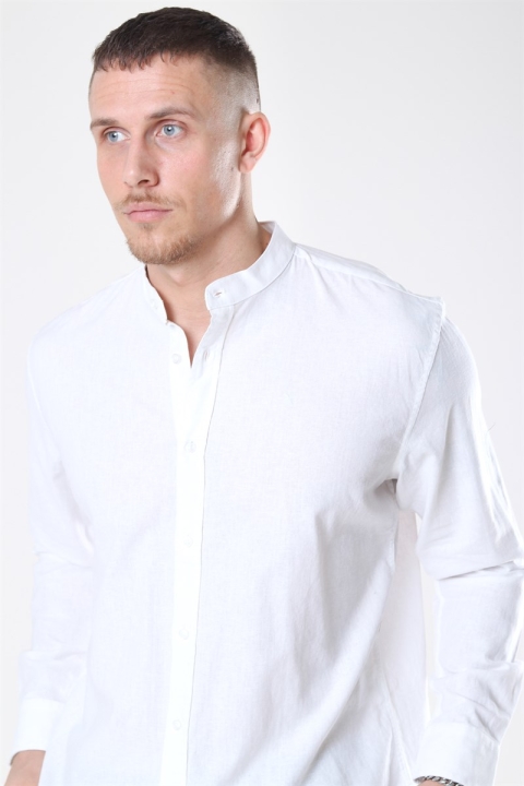 Clean Cut Cotton Linen Mao Koszule White
