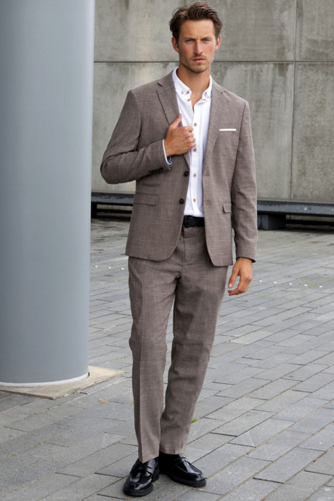 Selected SLIM OASIS LINEN PANTS Dark Sand Melange