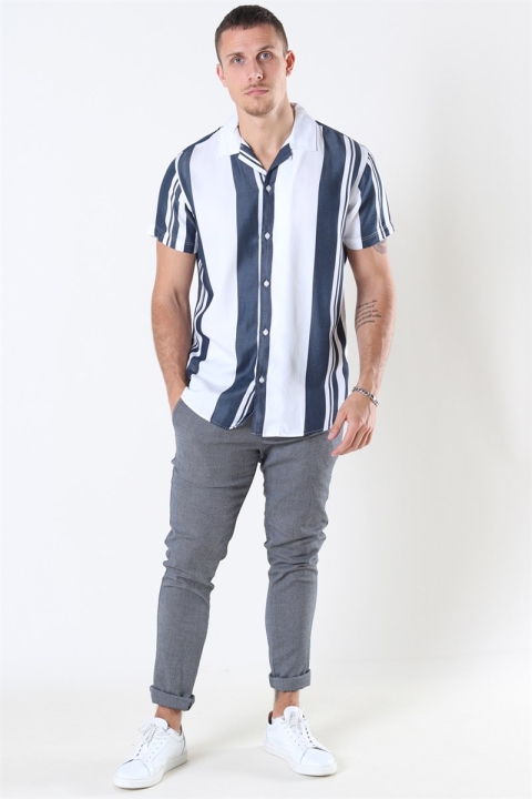 Selected Reg Kevin Koszule SS Stripes B Dark Sapphire