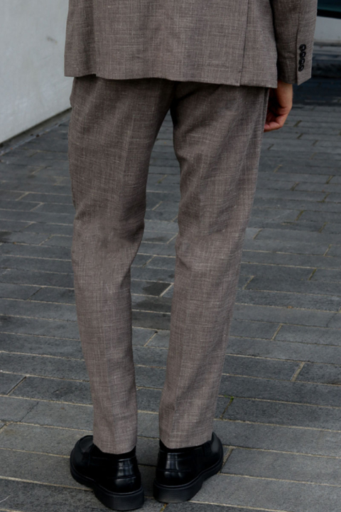 Selected SLIM OASIS LINEN PANTS Dark Sand Melange