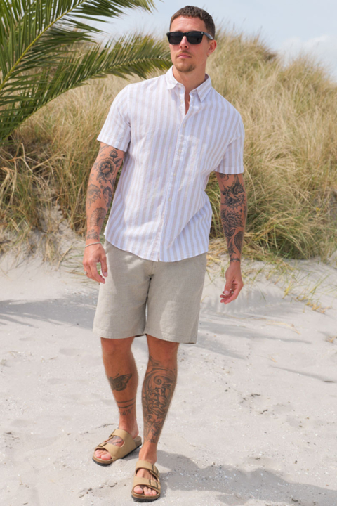 Selected Regular Sun Linen Shirt SS Pure Cashmere Stripe