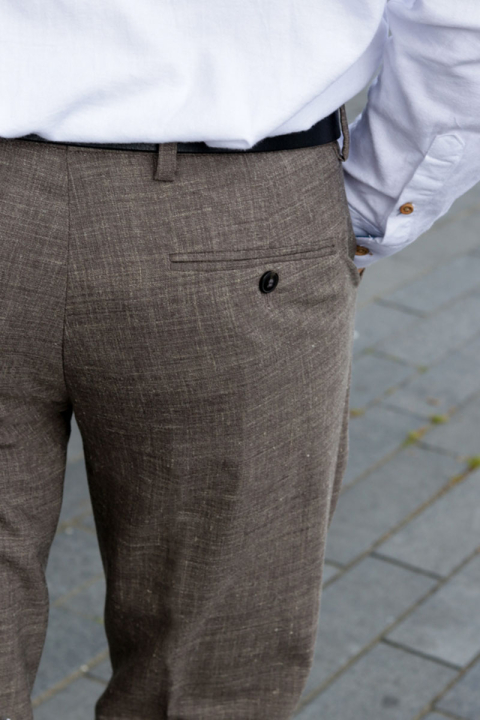 Selected SLIM OASIS LINEN PANTS Dark Sand Melange