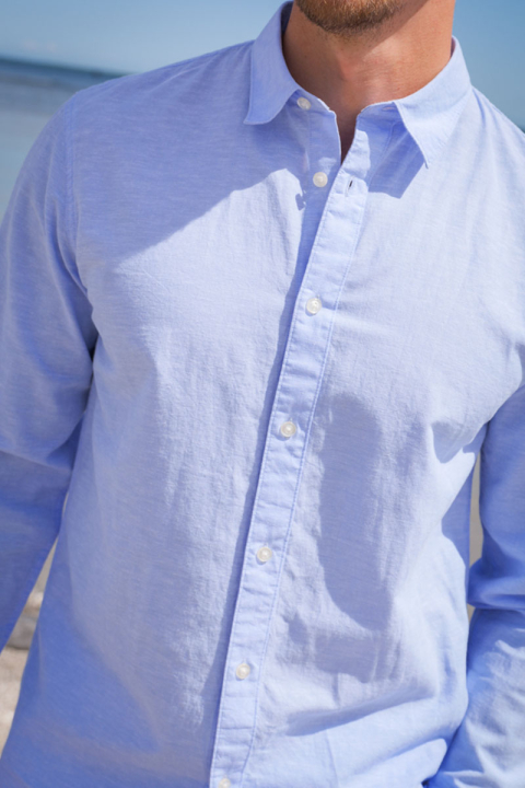 Selected Slim Sun Linen Shirt LS Cashmere Blue / White
