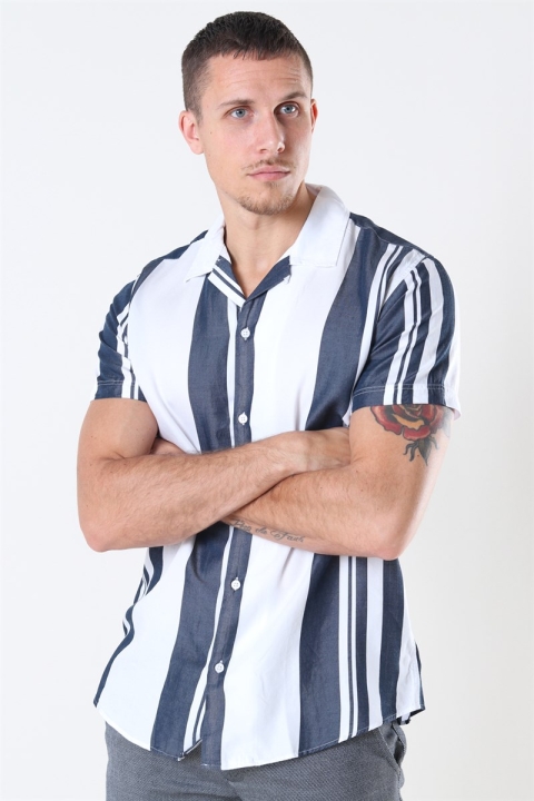 Selected Reg Kevin Koszule SS Stripes B Dark Sapphire