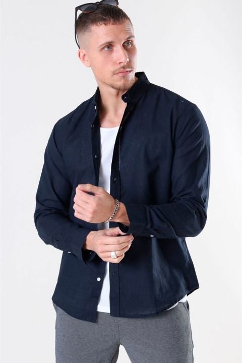 Clean Cut Copenhagen Cotton Linen Koszule Navy