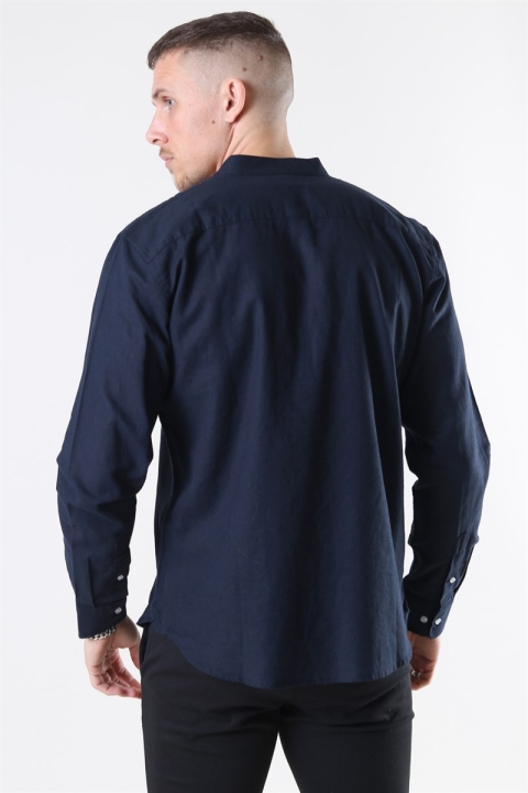 Clean Cut Cotton Linen Mao Koszule Navy