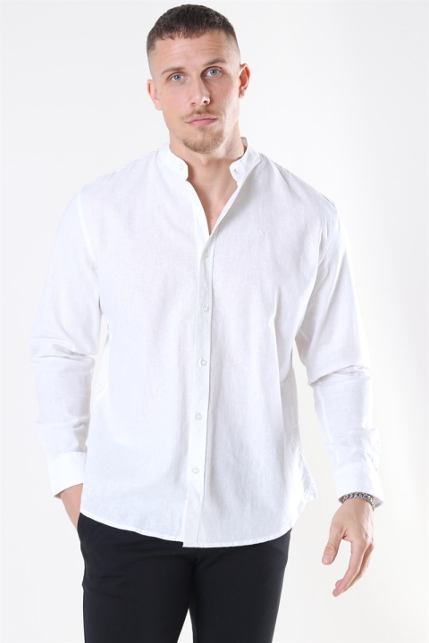 Clean Cut Cotton Linen Mao Koszule White