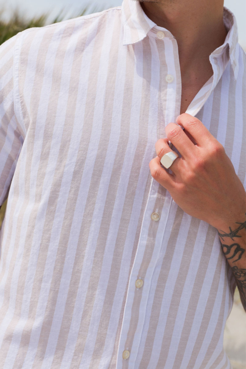 Selected Regular Sun Linen Shirt SS Pure Cashmere Stripe