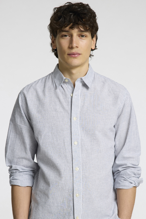 Selected Slim Sun Linen Shirt LS Bright White Thin Stripe