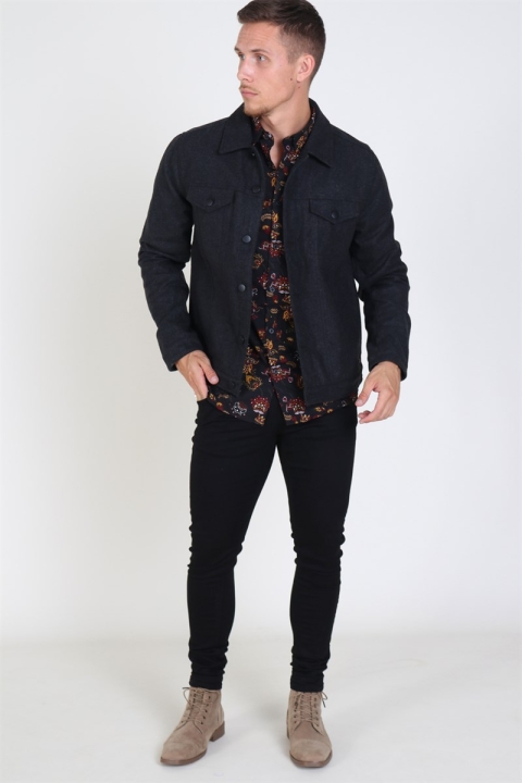 Solid Cool Faux Wool Kurtki Dark Grey Melange