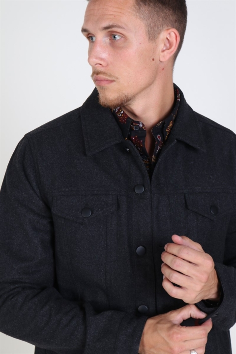 Solid Cool Faux Wool Kurtki Dark Grey Melange