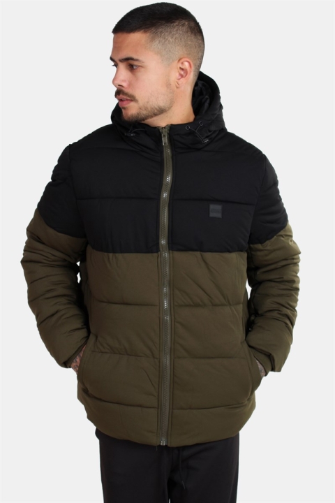 Urban Classics Hooded 2-Tone Puffer Kurtki Dark Olive/Black