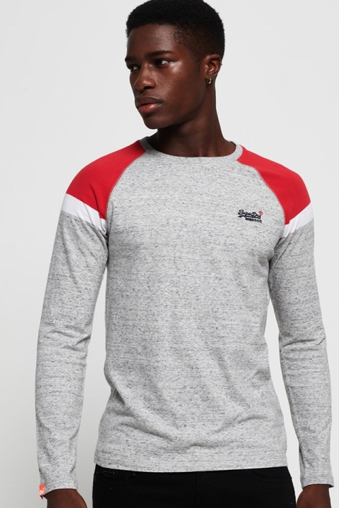 Superdry O L Eng'D Baseball L/S T-shirt Varsity Silver Grit
