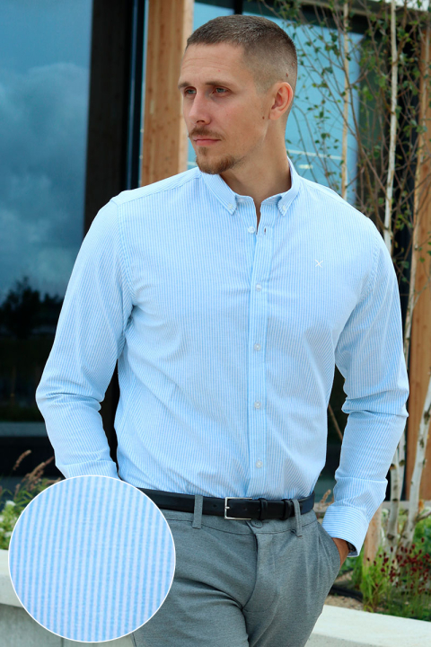 Clean Cut Copenhagen Oxford Stretch Stripe L/S Light Blue