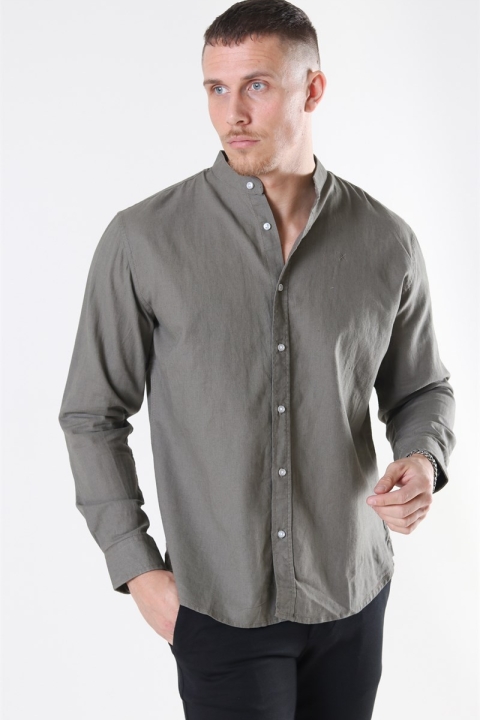 Clean Cut Cotton Linen Mao Koszule Dusty Green