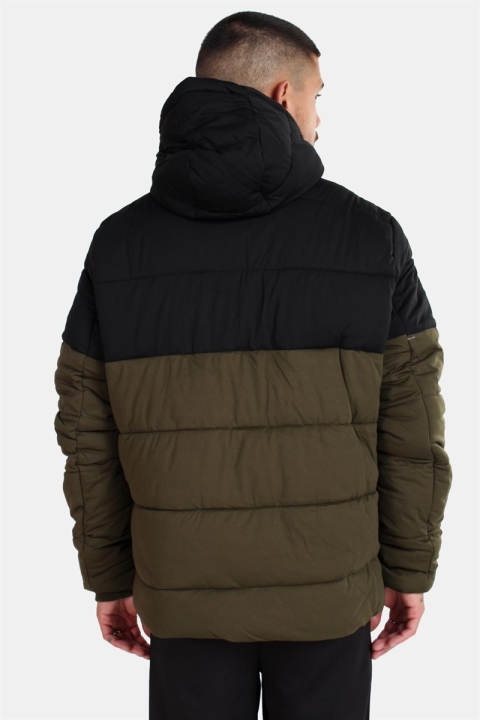 Urban Classics Hooded 2-Tone Puffer Kurtki Dark Olive/Black