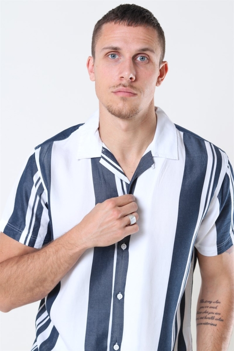 Selected Reg Kevin Koszule SS Stripes B Dark Sapphire