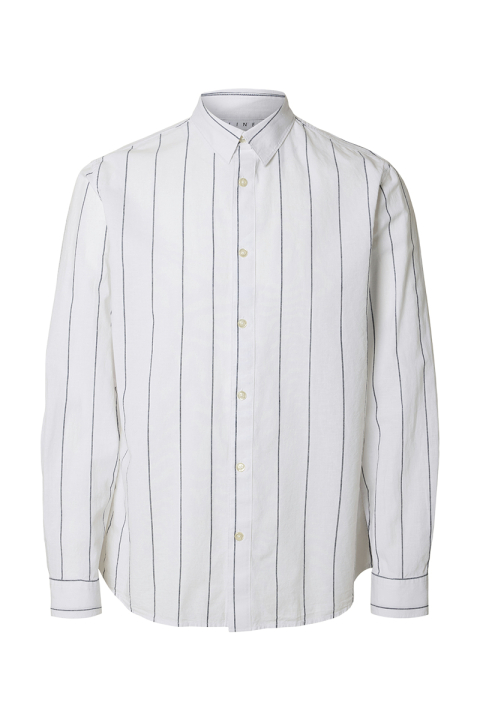 Selected Slim Sun Linen Shirt LS White Wide Stripe
