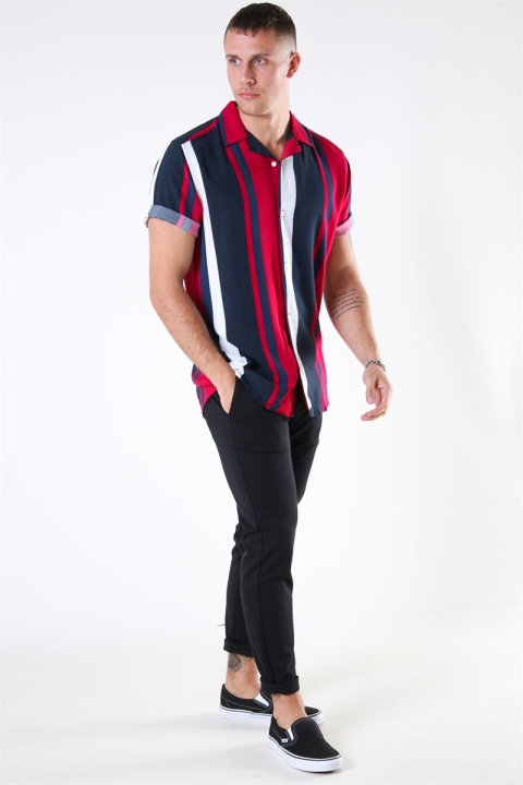 Only & Sons Vilas S/S Reverse Viscose Koszule Persian Red Stripes