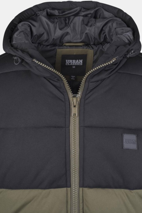 Urban Classics Hooded 2-Tone Puffer Kurtki Dark Olive/Black
