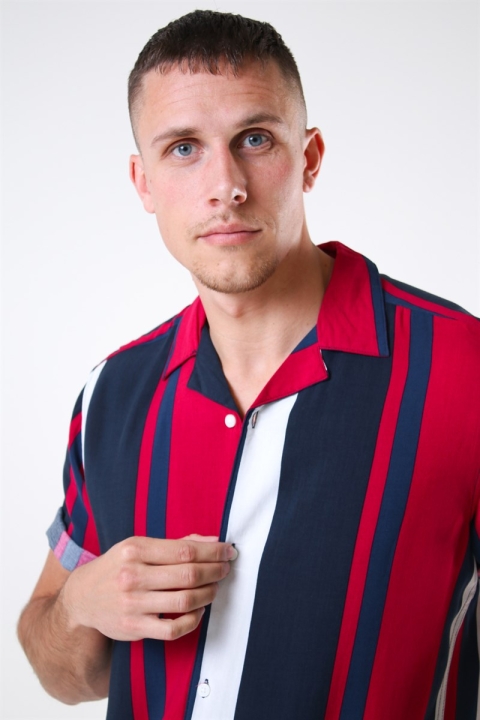 Only & Sons Vilas S/S Reverse Viscose Koszule Persian Red Stripes