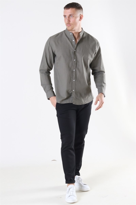 Clean Cut Cotton Linen Mao Koszule Dusty Green