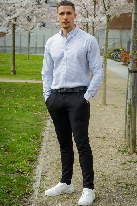 Clean Cut Copenhagen Oxford Stretch Stripe L/S Navy Striped