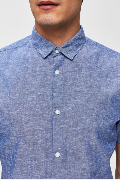 Selected Slim Linen Koszule SS Classic Medium Blue Melange