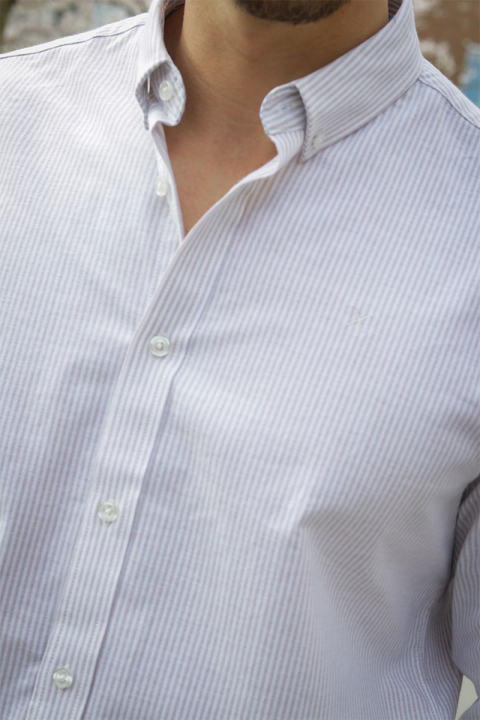 Clean Cut Copenhagen Oxford Stretch Stripe L/S Khaki Striped