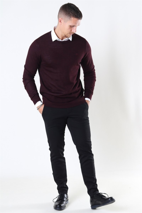 Lindbergh Merino O-Neck Dzianina Dark Bordeaux