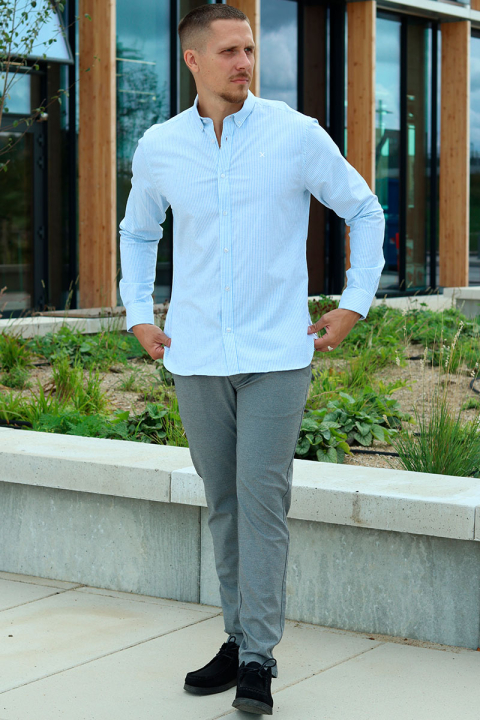 Clean Cut Copenhagen Oxford Stretch Stripe L/S Light Blue
