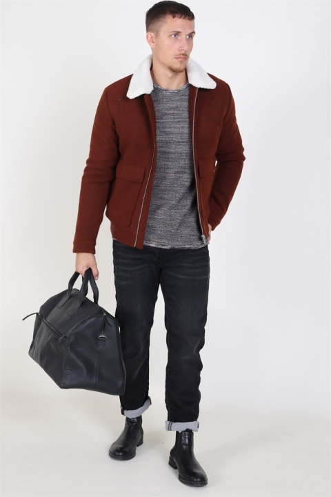 Jack & Jones Magnus Uld Bomber Kurtki Cappuccino