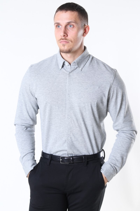 Selected Slim Oliver Knit Flex Koszule LS Medium Grey Melange