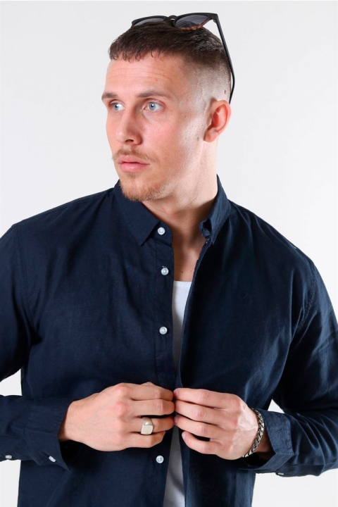 Clean Cut Copenhagen Cotton Linen Koszule Navy