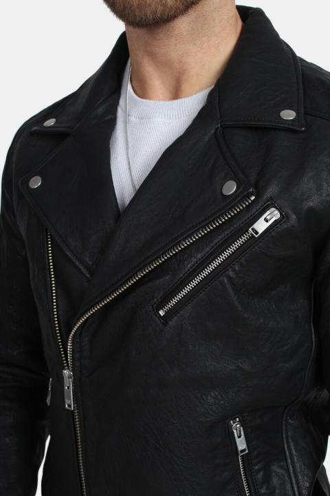 Selected Scott Læder Biker Kurtki Camp Black
