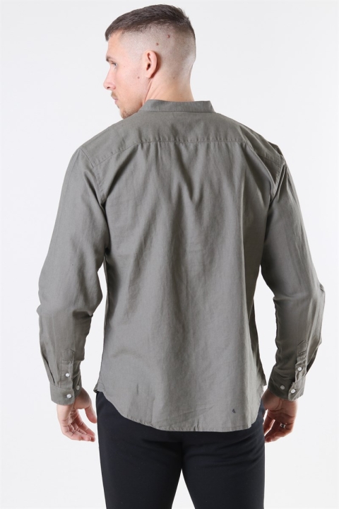 Clean Cut Cotton Linen Mao Koszule Dusty Green