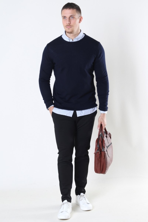 Clean Cut Copenhagen Merino Wool Crew Dzianina Navy