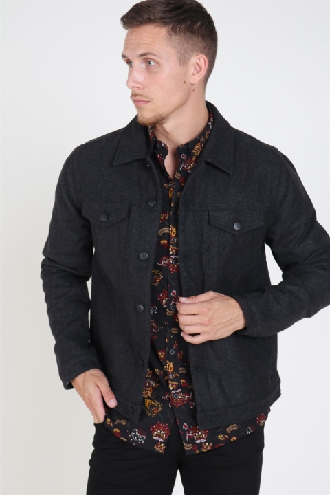 Solid Cool Faux Wool Kurtki Dark Grey Melange