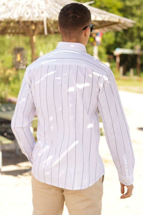 Selected Slim Sun Linen Shirt LS White Wide Stripe