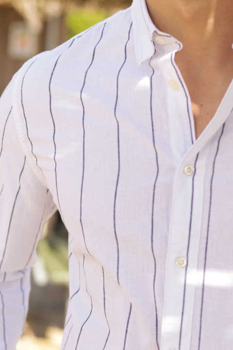 Selected Slim Sun Linen Shirt LS White Wide Stripe