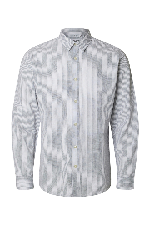 Selected Slim Sun Linen Shirt LS Bright White Thin Stripe