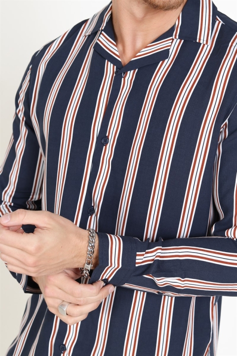 Solid Harris LS Cuba Stripe Koszule Inginia Blue