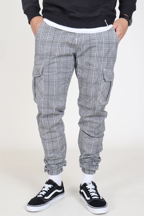 Urban Classics Glencheck Cargo Spodnie White/Black