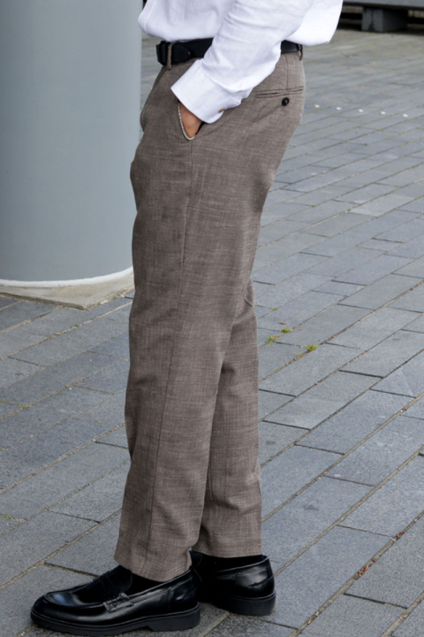 Selected SLIM OASIS LINEN PANTS Dark Sand Melange